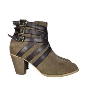 ETC! Women's SUEDE BOOTIES Tan Brown Size 6/7 - 3" Heel